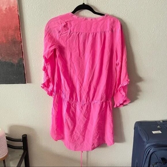 Rebecca Taylor Women's Dress Pink Mini Ruffled Long Sleeve Size 2 - Picture 3 of 4